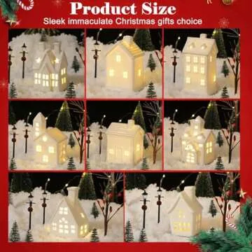 Tioncy 26 Pcs Ceramic Christmas Village Houses with Christmas Tree Berry Tree Bird Xmas Street Lamp DIY Xmas Village Houses Figurine for Tabletop Mantle Decor