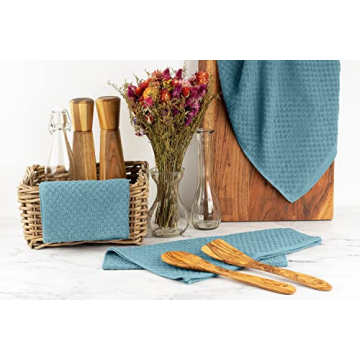 Super Absorbent Kitchen Towels 12 Pack - Premium 100% Cotton Kitchen Towels, 450GSM Thick Machine Washable Aqua Dish Towels for Kitchen Drying, Cleaning, Dobby Weave, Unmatched Quality