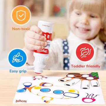 JoyCat Washable Dot Markers for Kids,8 Colors 2.1 fl.oz Non Toxic Dot Paint Markers with 123 PDF &10 Physical Activity Papers,6 Stencils,Bingo Daubers for Toddler 3+,Ideal Arts and Crafts Supplies