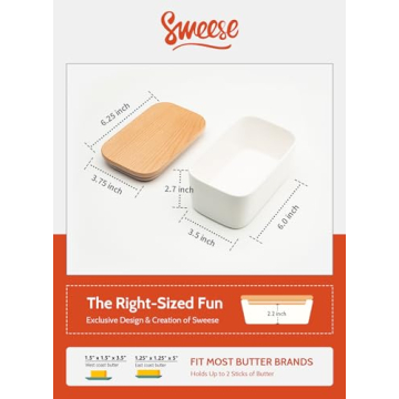 Sweese Large Butter Dish with Beech Wooden Lid and Silicone Seal