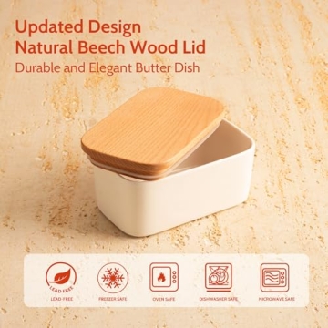 Sweese Large Butter Dish with Beech Wooden Lid and Silicone Seal