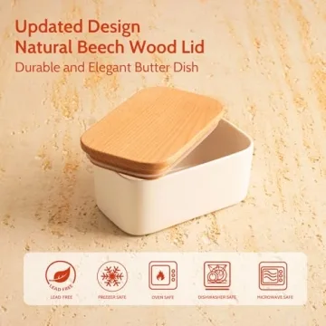 Sweese Large Butter Dish with Beech Wooden Lid and Silicone Seal