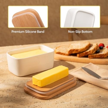 Sweese Large Butter Dish with Beech Wooden Lid and Silicone Seal