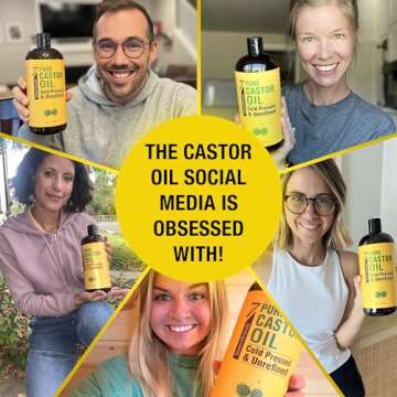 Pure Cold Pressed Castor Oil - Big 32 fl oz Bottle - Unrefined & Hexane Free - 100% Pure Castor Oil for Hair Growth, Thicker Eyelashes & Eyebrows, Dry Skin, Healing, Hair Care, Joint and Muscle Pain