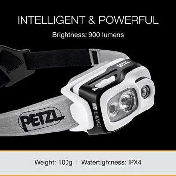 PETZL, Swift RL Rechargeable Headlamp with 900 Lumens & Automatic Brightness Adjustment, Black
