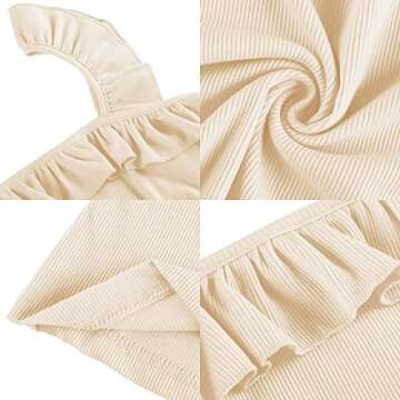 Womens Cute Sleeveless Tank Tops Ruffle Strap Square Neck Blouse Solid Color Knitted Camisole Khaki