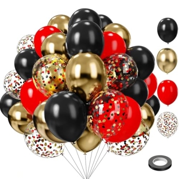 Lukiituke 75PCS Balloon, Black, Red, and Gold (12in and 5in), Casino Theme Party Decorations, New Ye...