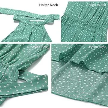 PRETTYGARDEN Women’s Casual Halter Neck Sleeveless Floral Long Maxi Dress Backless Loose Ruffle Sundress with Belt (Black Leopard,Large)