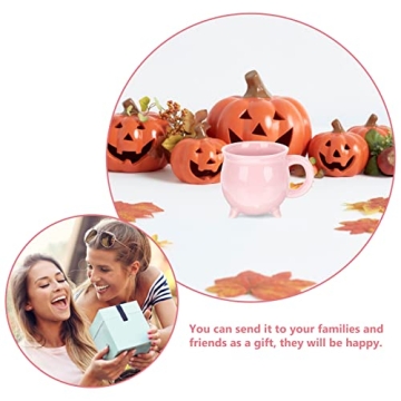 DOITOOL Pink Cauldron Mug Coffee Ceramic Cauldron Halloween Decor, 450ml Halloween Coffee Mug for Halloween Theme Party Favor, Novelty Coffee Mug Cup (Pink)