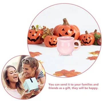 DOITOOL Pink Cauldron Mug Coffee Ceramic Cauldron Halloween Decor, 450ml Halloween Coffee Mug for Halloween Theme Party Favor, Novelty Coffee Mug Cup (Pink)