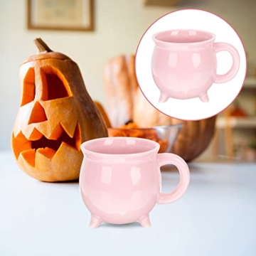DOITOOL Pink Cauldron Mug Coffee Ceramic Cauldron Halloween Decor, 450ml Halloween Coffee Mug for Halloween Theme Party Favor, Novelty Coffee Mug Cup (Pink)
