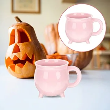 DOITOOL Pink Cauldron Mug Coffee Ceramic Cauldron Halloween Decor, 450ml Halloween Coffee Mug for Halloween Theme Party Favor, Novelty Coffee Mug Cup (Pink)