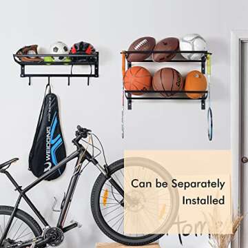 Sunix Garage Sports Equipment Storage, Basketball Rack with 3 Racks, Sports Equipment Organizer Wall...