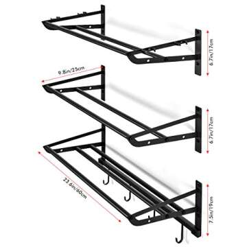 Sunix Garage Sports Equipment Storage, Basketball Rack with 3 Racks, Sports Equipment Organizer Wall Mount Shelf with 4 Hooks for Rackets, Sports Equipment Storage Rack, basketball Rack