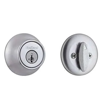 Kwikset 660 Deadbolt Deadbolt Lock, Satin Chrome Round Exterior Keyed Front Entry Door, Pick Resistant SmartKey Rekey Security, Single Cylinder Dead Bolt