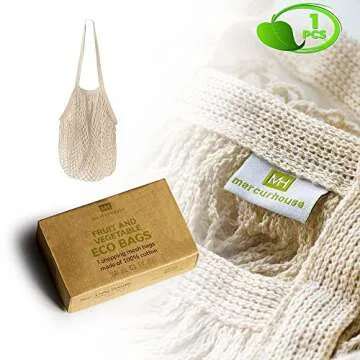 MERCURHOUSE 1 pack Cotton String Shopping Bags Reusable Washable Grocery Mesh Bags Organizer for Grocery Shopping Produce Net Bags with Longhandle for Fruit Vegetable Storage