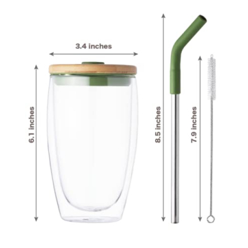 Wateren Iced Coffee Tumblers: 15oz Glass Set with Straws