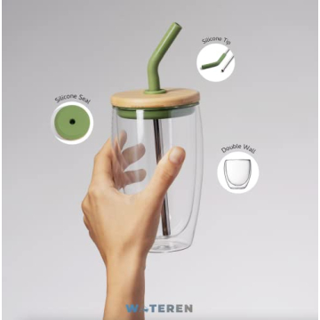 Wateren Iced Coffee Tumblers: 15oz Glass Set with Straws