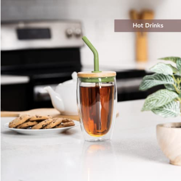 Wateren Iced Coffee Tumblers: 15oz Glass Set with Straws