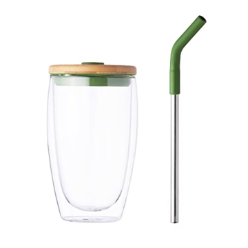 Wateren Iced Coffee Tumblers: 15oz Glass Set with Straws