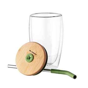 Wateren Iced Coffee Tumblers: 15oz Glass Set with Straws
