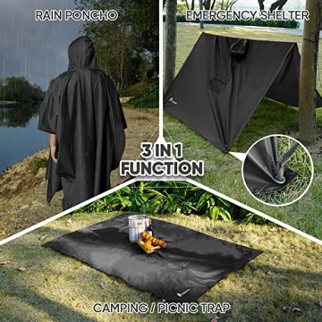 PTEROMY Waterproof Hooded Rain Poncho for All Ages
