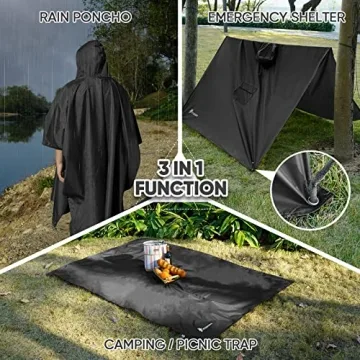 PTEROMY Waterproof Hooded Rain Poncho for All Ages