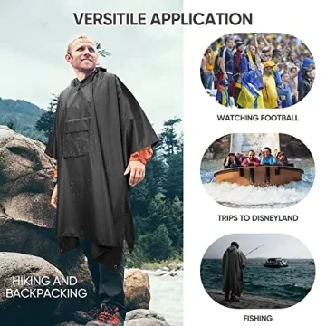PTEROMY Waterproof Hooded Rain Poncho for All Ages