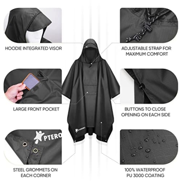 PTEROMY Waterproof Hooded Rain Poncho for All Ages