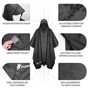 PTEROMY Waterproof Hooded Rain Poncho for All Ages