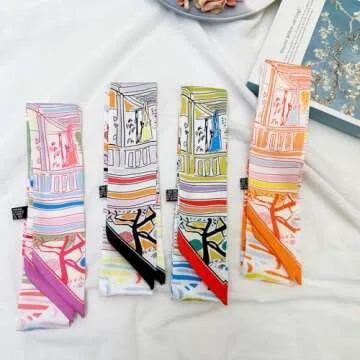 4pcs Purse Scarf For Handbags Silk Head Scarf For Hair Fashion Skinny Scarf For Women Long Neckerchief