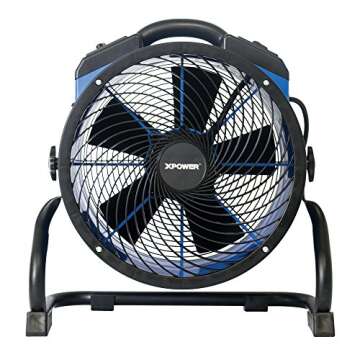 XPOWER FC-300 Heavy Duty Industrial High Velocity Whole Room Air Mover Air Circulator Utility Shop Floor Fan, Variable Speed, Timer, 14 inch, 2100 CFM, Black, Blue