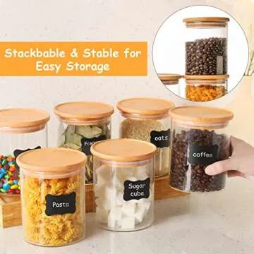 GoldArea 6 Pack Glass Jars, 24 oz Glass Food Storage Containers with Airtight Bamboo Lids, Spice, Cookie, Candy Jar, Canister Sets for Kitchen Counter, Containers for Pantry Organization and Storage