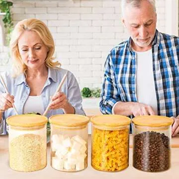 GoldArea 6 Pack Glass Jars, 24 oz Glass Food Storage Containers with Airtight Bamboo Lids, Spice, Cookie, Candy Jar, Canister Sets for Kitchen Counter, Containers for Pantry Organization and Storage