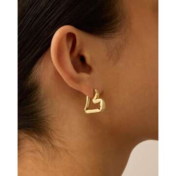 PAVOI 14K Yellow Gold Plated Heart Hoop Earrings - Trendy Everyday Accessory