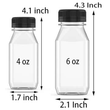 Hulless 6 Ounce Plastic Juice Bottles - 5 Pack with Leak-Proof Caps, Perfect for Juices and Smoothie...
