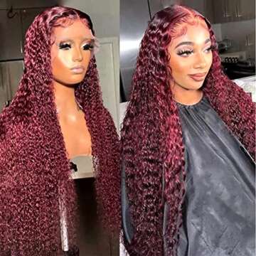 UNICE 10A Burgundy 99J Curly 13x4 Lace front Wig Human Hair for Women,Brazilian Virgin Glueless Red ...
