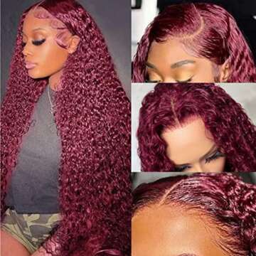 UNICE 10A Burgundy 99J Curly 13x4 Lace front Wig Human Hair for Women,Brazilian Virgin Glueless Red Frontal Wigs Pre Plucked with Baby 150% Density 22 inch 6.0671 Ounce