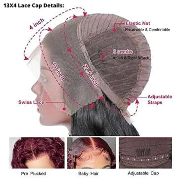 UNICE 10A Burgundy 99J Curly 13x4 Lace front Wig Human Hair for Women,Brazilian Virgin Glueless Red Frontal Wigs Pre Plucked with Baby 150% Density 22 inch 6.0671 Ounce