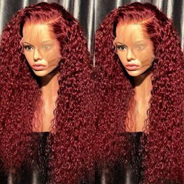 UNICE 10A Burgundy 99J Curly 13x4 Lace front Wig Human Hair for Women,Brazilian Virgin Glueless Red Frontal Wigs Pre Plucked with Baby 150% Density 22 inch 6.0671 Ounce