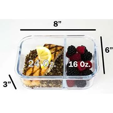 Durable Large 2 Compartment Meal Prep Glass Containers