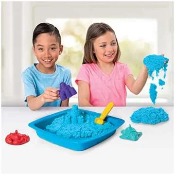 Kinetic Sand, Sandbox Set Kids Toy with 1lb All-Natural Blue and 3 Molds, Sensory Toys for Kids Ages...