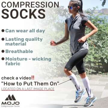Mojo - Compression Socks for Women and Men 20-30mmHg Knee High - Men and Womens Compression Stockings for Varicose Veins Circulation, Travel - Pink, Large - A602