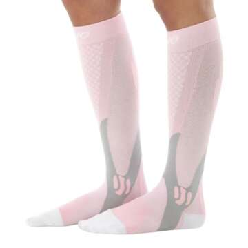 Mojo - Compression Socks for Women and Men 20-30mmHg Knee High - Men and Womens Compression Stockings for Varicose Veins Circulation, Travel - Pink, Large - A602