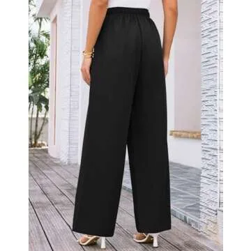 GRACE KARIN Summer Drawstring Waist Wide Leg Loose Palazzo Pants Loose Casual Trousers Casual Pants Black L