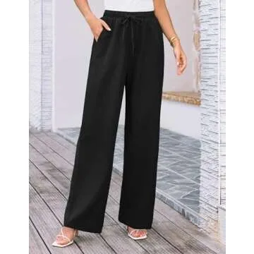 GRACE KARIN Summer Drawstring Waist Wide Leg Loose Palazzo Pants Loose Casual Trousers Casual Pants Black L