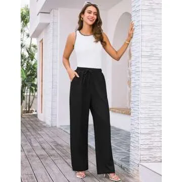 GRACE KARIN Summer Drawstring Waist Wide Leg Loose Palazzo Pants Loose Casual Trousers Casual Pants Black L