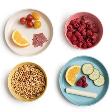 Grow Forward Bamboo Bowl & Plate Set - 8 Stylish Kids Plates & Bowls - BPA Free, Eco-Friendly Dining