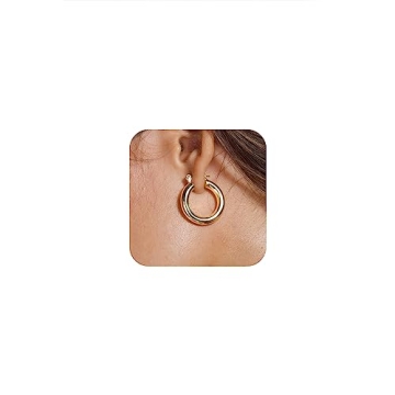Tewiky Small Hoop Earrings for Women, Chunky Gold Hoop Earrings 14k Gold Plated Hoops Hypoallergenic...
