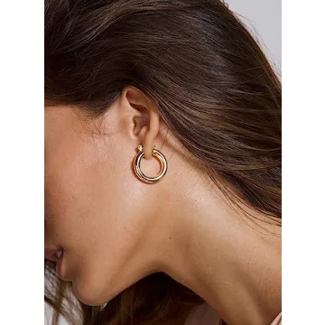 Tewiky Small Hoop Earrings 14k Gold Plated for Women